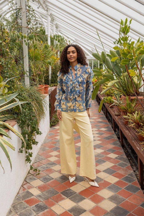 Wide Leg Yellow Denim Jeans