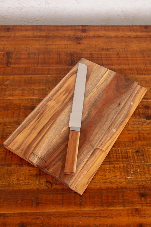 Wooden Bread Board With Bread Knife