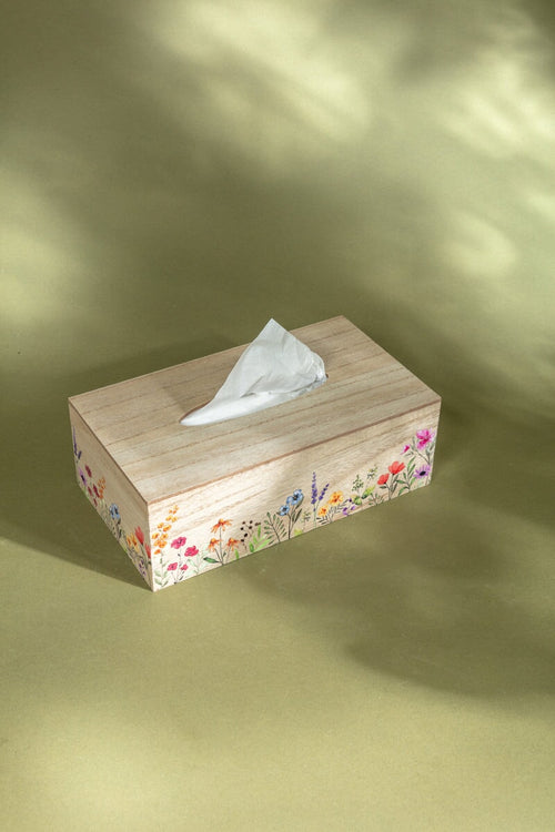 Wooden Floral Tissue Box