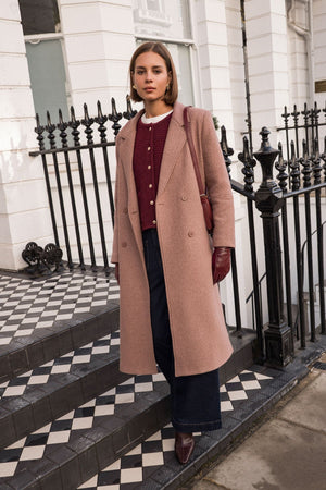 Carraig Donn Wool Blend Double-Breasted Mocha Coat