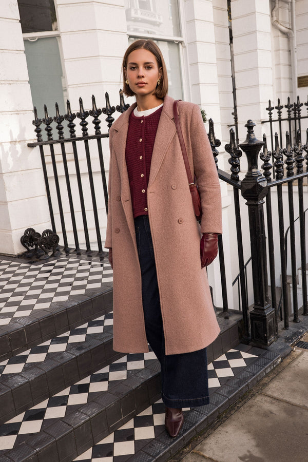 Carraig Donn Wool Blend Double-Breasted Mocha Coat