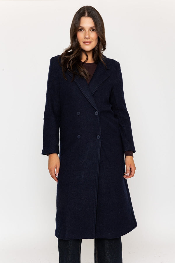 Carraig Donn Wool Blend Double-Breasted Navy Coat
