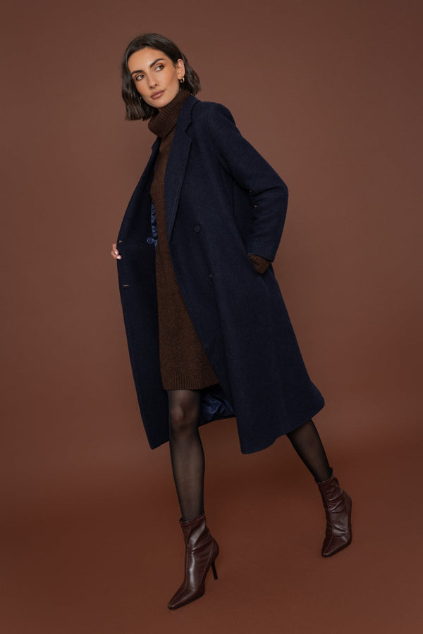 Carraig Donn Wool Blend Double-Breasted Navy Coat