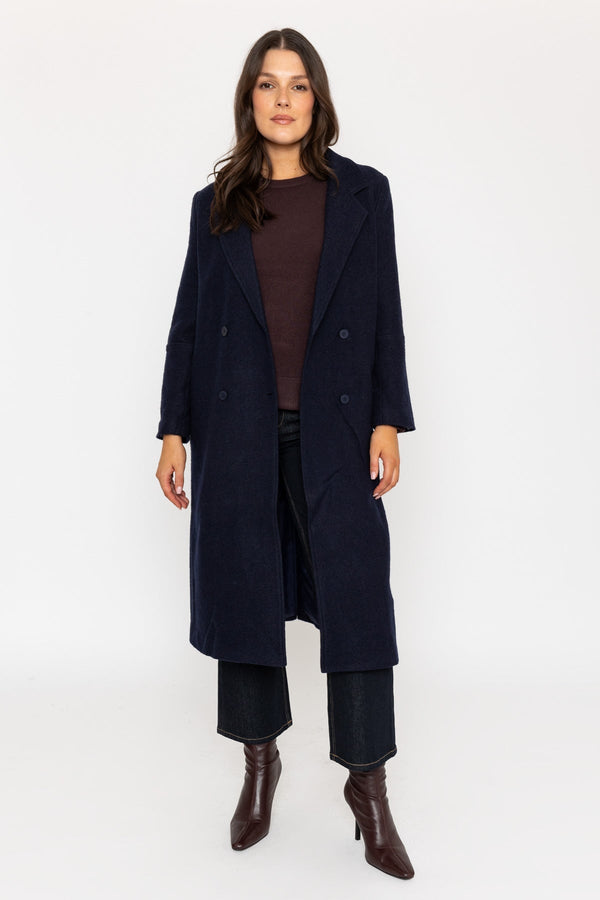 Carraig Donn Wool Blend Double-Breasted Navy Coat