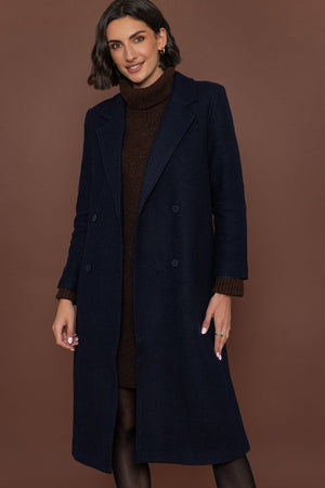 Carraig Donn Wool Blend Double-Breasted Navy Coat