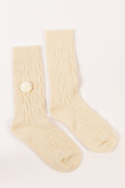Carraig Donn Wool Blend Pom Pom Socks in Cream