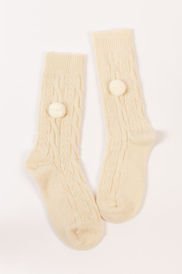 Carraig Donn Wool Blend Pom Pom Socks in Cream