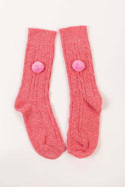 Carraig Donn Wool Blend Pom Pom Socks in Pink