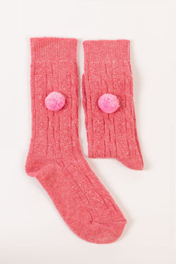 Carraig Donn Wool Blend Pom Pom Socks in Pink
