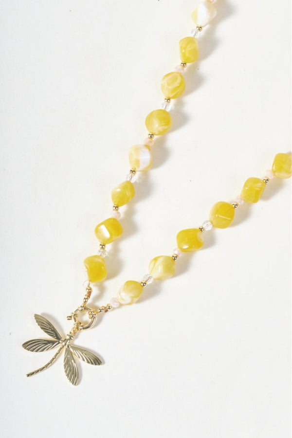 Carraig Donn Yellow Beaded Dragonfly Necklace