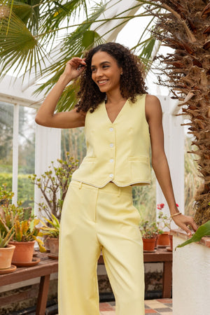 Carraig Donn Yellow Contrast Trim Waistcoat