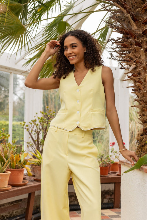 Carraig Donn Yellow Contrast Trim Waistcoat