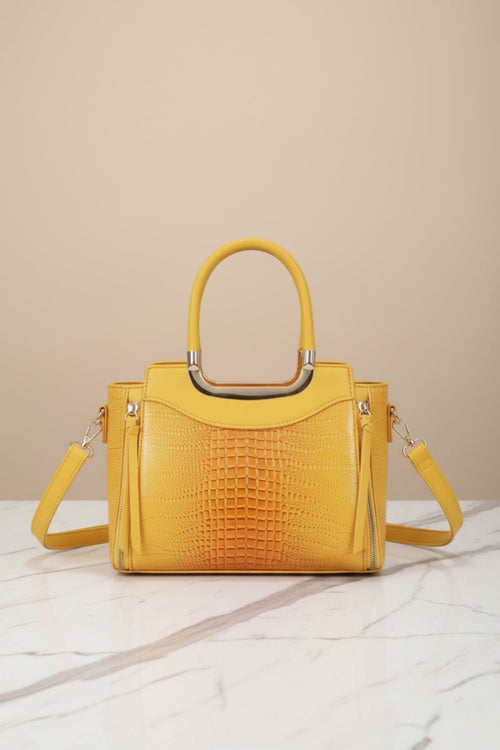 Yellow Faux Croc Metallic Tote Bag