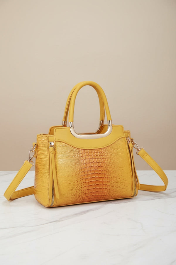 Carraig Donn Yellow Faux Croc Metallic Tote Bag