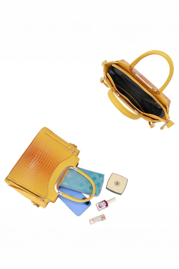 Carraig Donn Yellow Faux Croc Metallic Tote Bag