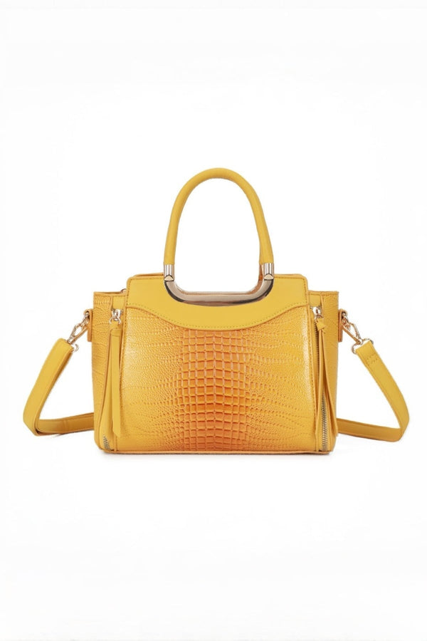 Carraig Donn Yellow Faux Croc Metallic Tote Bag