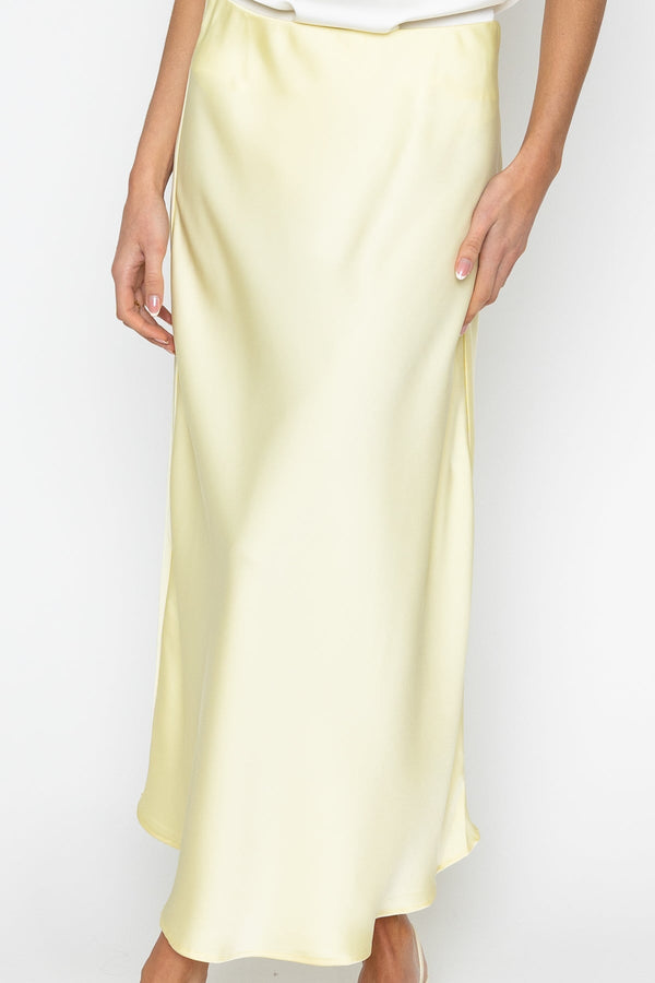 Carraig Donn Yellow Lemon Satin Midi Skirt