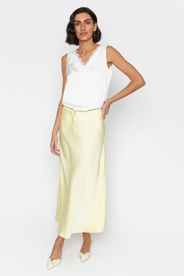 Carraig Donn Yellow Lemon Satin Midi Skirt