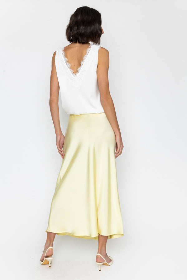 Carraig Donn Yellow Lemon Satin Midi Skirt