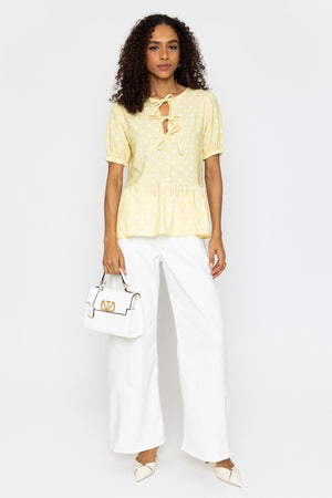 Carraig Donn Yellow Peplum Tie Short Sleeve Top