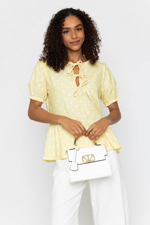 Carraig Donn Yellow Peplum Tie Short Sleeve Top