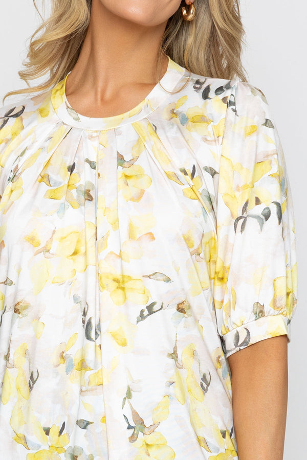 Carraig Donn Yellow Print Round Neck Top