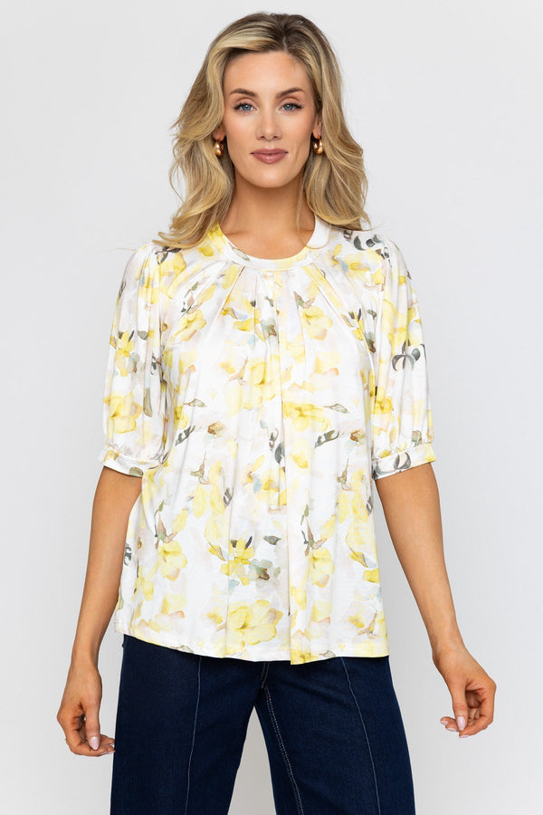 Carraig Donn Yellow Print Round Neck Top