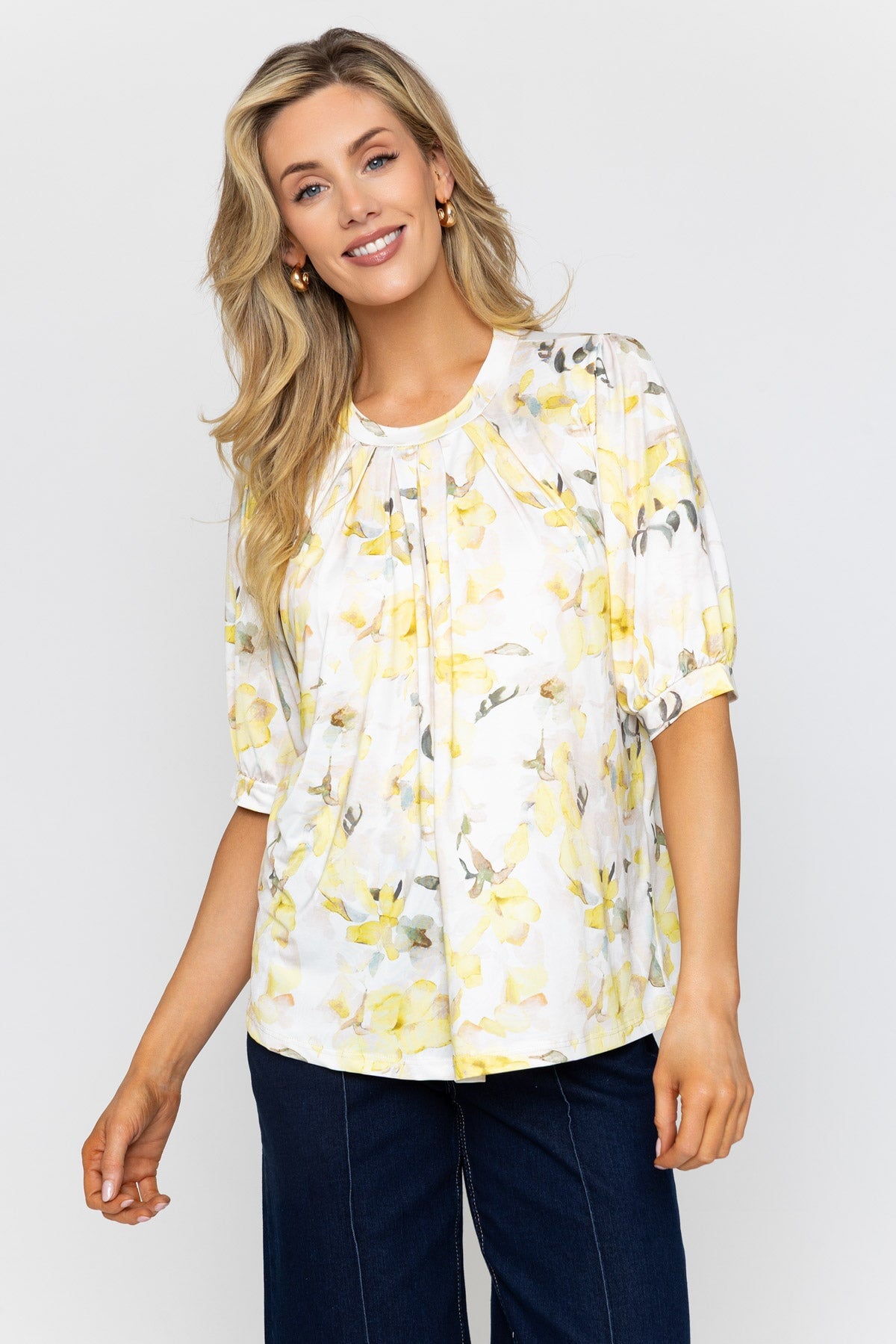 Yellow Print Round Neck Top