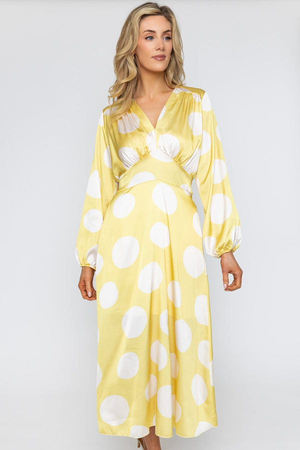 Carraig Donn Yellow Print Sateen Cliodhna Midi Dress