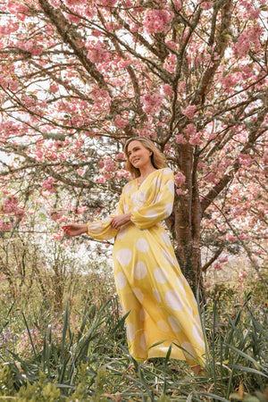 Carraig Donn Yellow Print Sateen Cliodhna Midi Dress