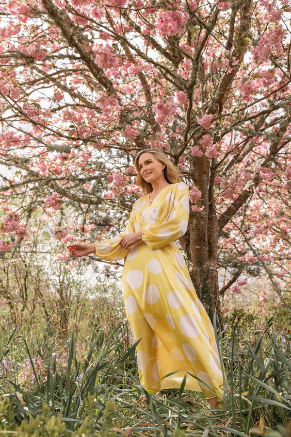Carraig Donn Yellow Print Sateen Cliodhna Midi Dress