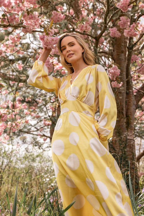 Carraig Donn Yellow Print Sateen Cliodhna Midi Dress