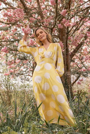 Yellow Print Sateen Cliodhna Midi Dress | Ladies Fashion | Carraig Donn Yellow Print Sateen Cliodhna Midi Dress | Ladies Fashion | Carraig Donn