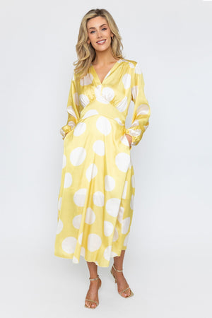 Carraig Donn Yellow Print Sateen Cliodhna Midi Dress