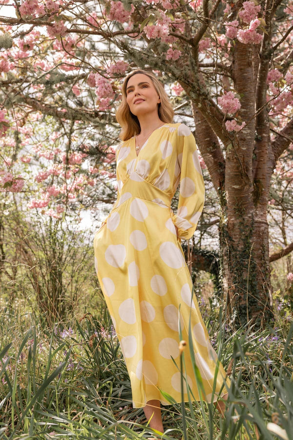 Carraig Donn Yellow Print Sateen Cliodhna Midi Dress