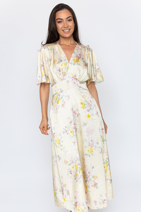 Carraig Donn Yellow Print Short Sleeve Cliodhna Midi Dress
