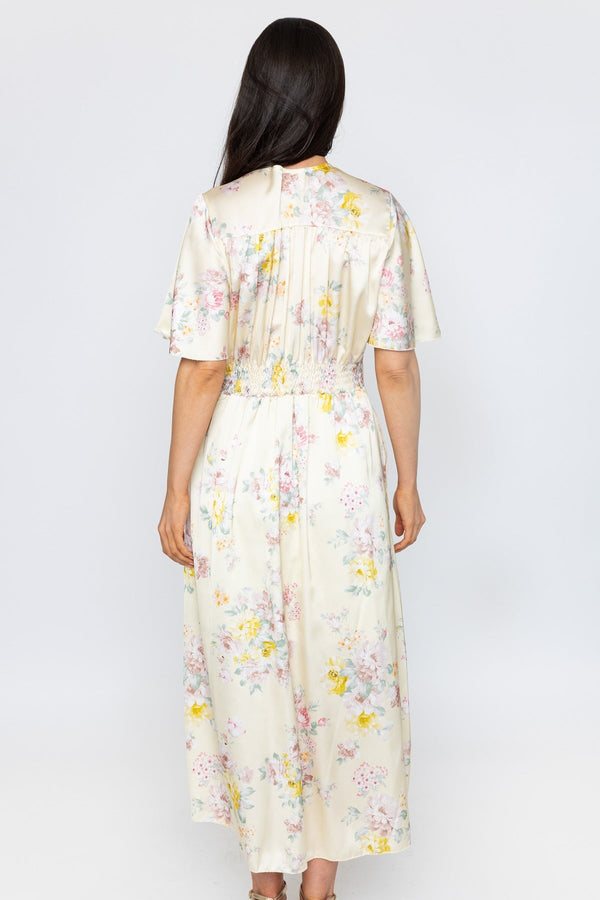 Carraig Donn Yellow Print Short Sleeve Cliodhna Midi Dress