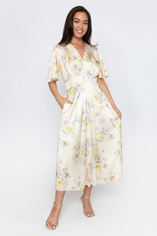 Carraig Donn Yellow Print Short Sleeve Cliodhna Midi Dress