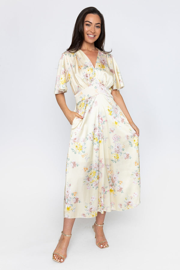 yellow print midi dress Yellow Print Cliodhna Midi Dress | Ladies Fashion