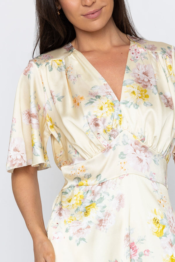 Carraig Donn Yellow Print Short Sleeve Cliodhna Midi Dress