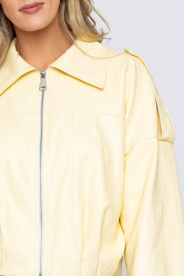 Carraig Donn Yellow PU Zip Up Jacket