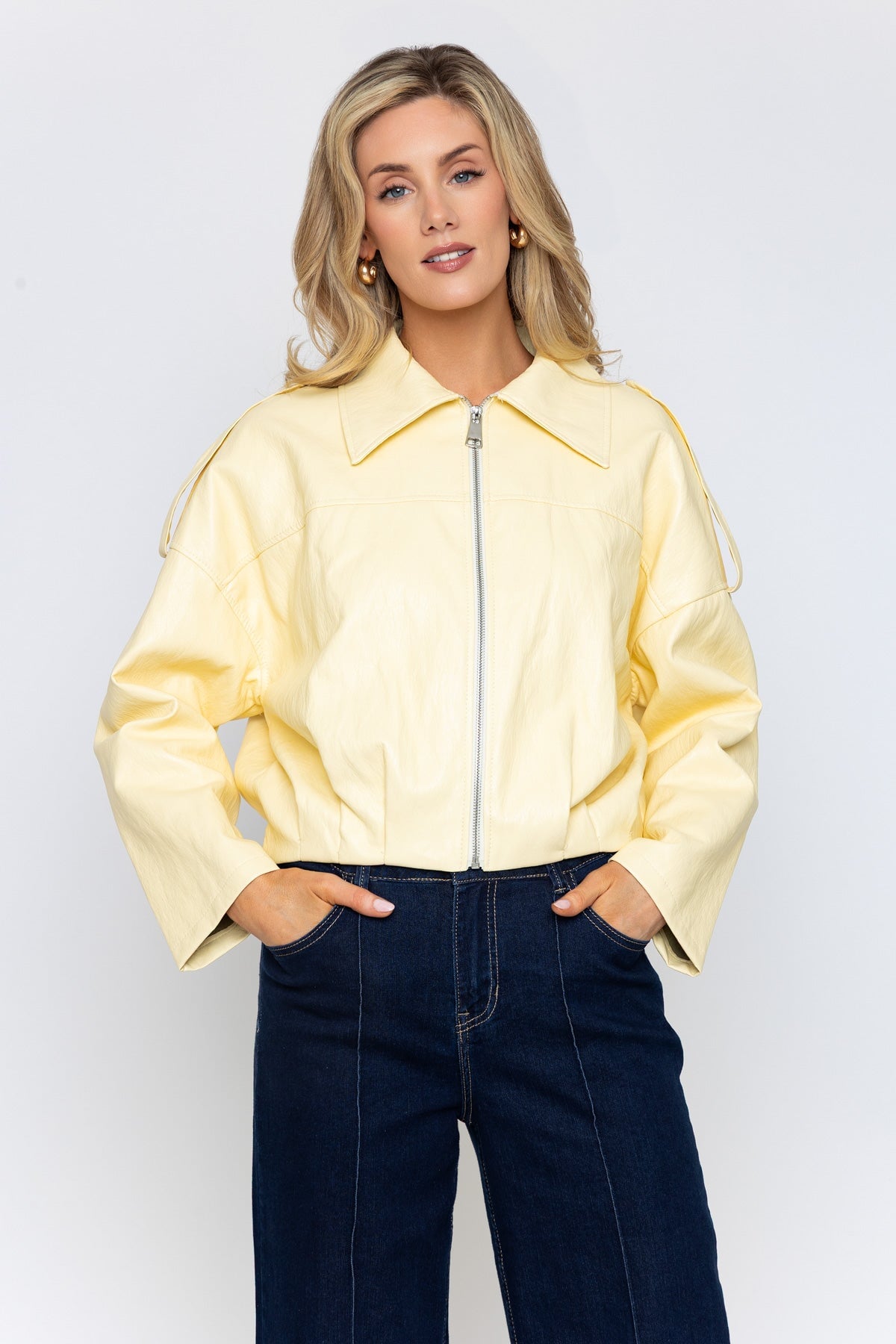Yellow PU Zip Up Jacket
