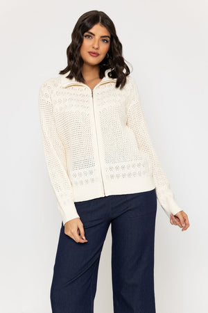Carraig Donn Zip Front Cardigan in Ecru