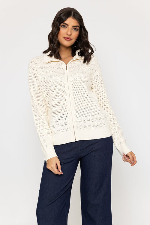 Zip Front Cardigan in Ecru