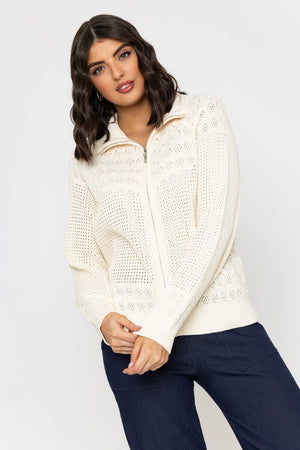 Carraig Donn Zip Front Cardigan in Ecru