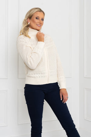 Carraig Donn Zip Front Cardigan in Ecru
