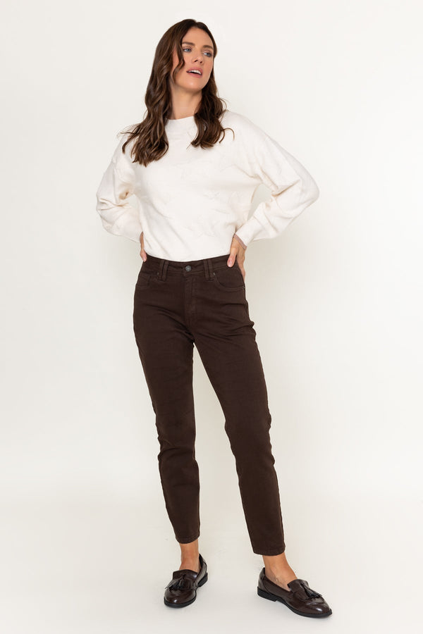 Carraig Donn Celine Brown Cotton High Waist Straight Leg Jeans