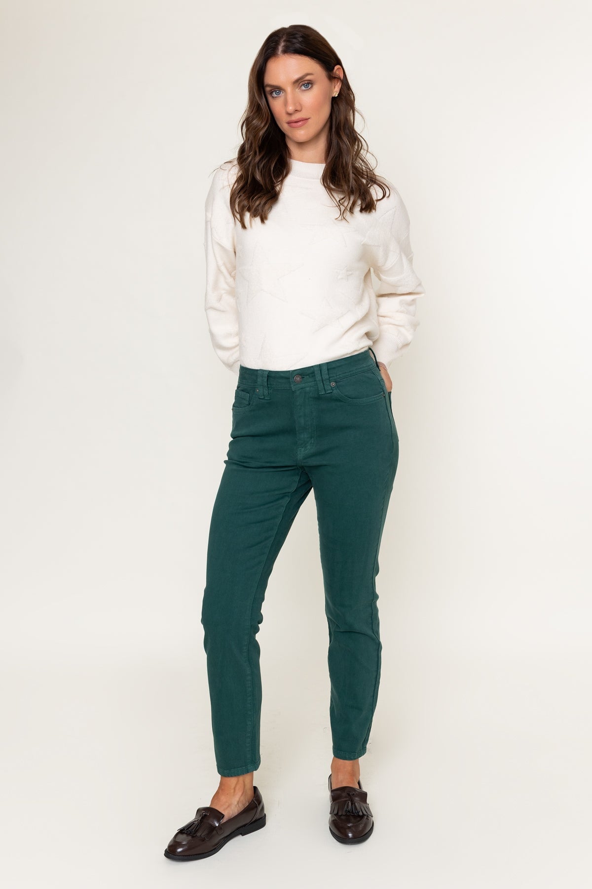 Celine Green Cotton High Waist Straight Leg Jeans
