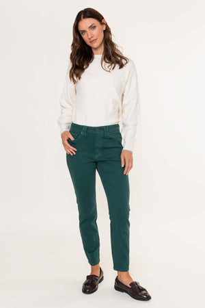 Carraig Donn Celine Green Cotton High Waist Straight Leg Jeans