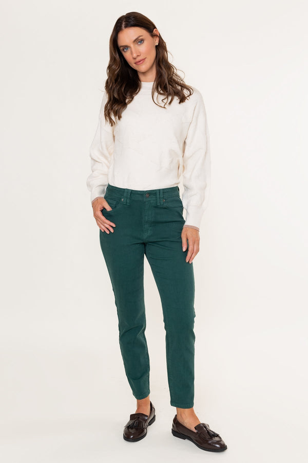Carraig Donn Celine Green Cotton High Waist Straight Leg Jeans